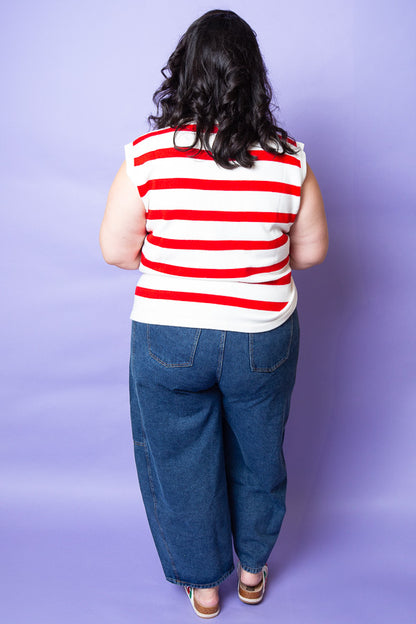 Golden Red Striped Vest | Plus