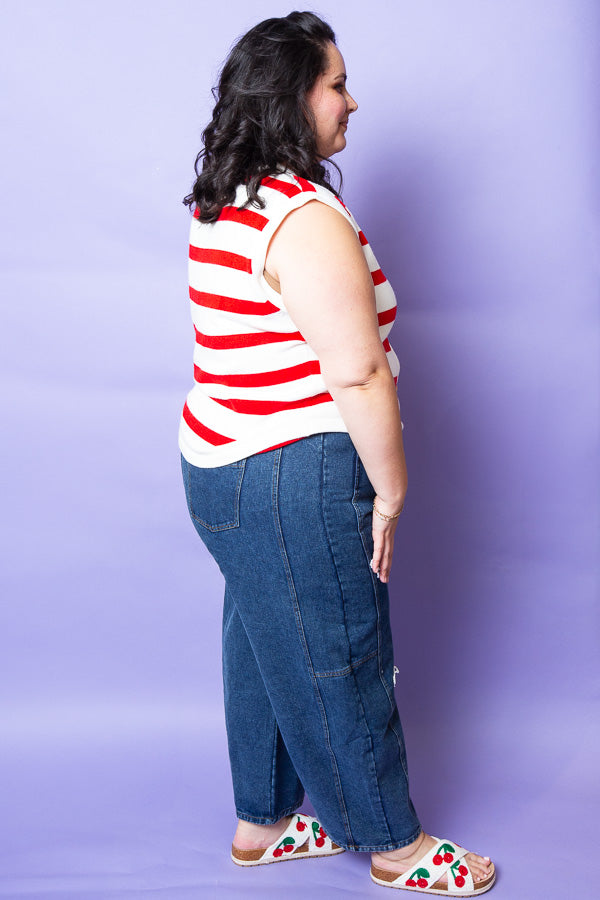 Golden Red Striped Vest | Plus