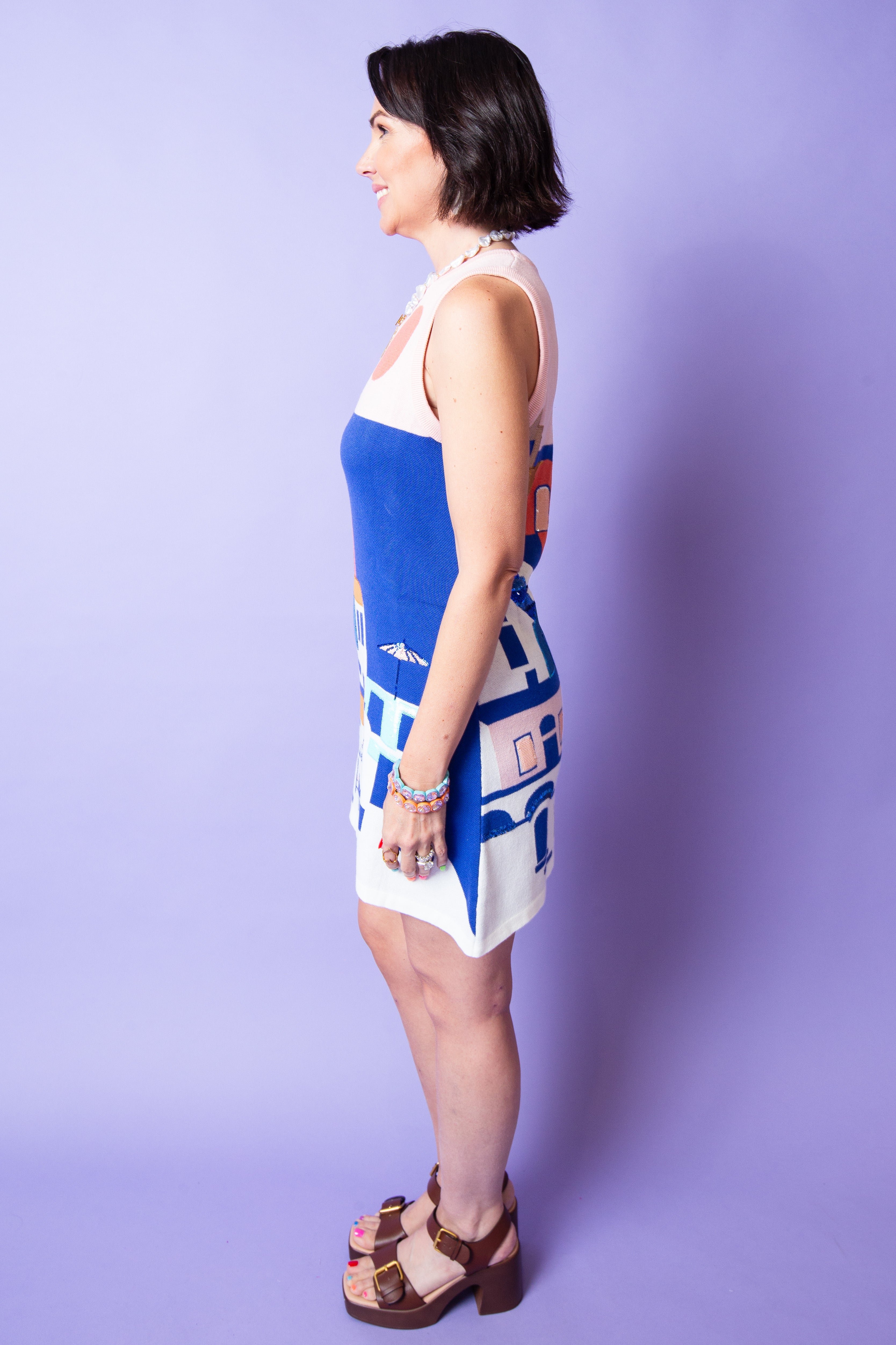QUEEN OF SPARKLES | Coastal House Scene Knit Tank Dress