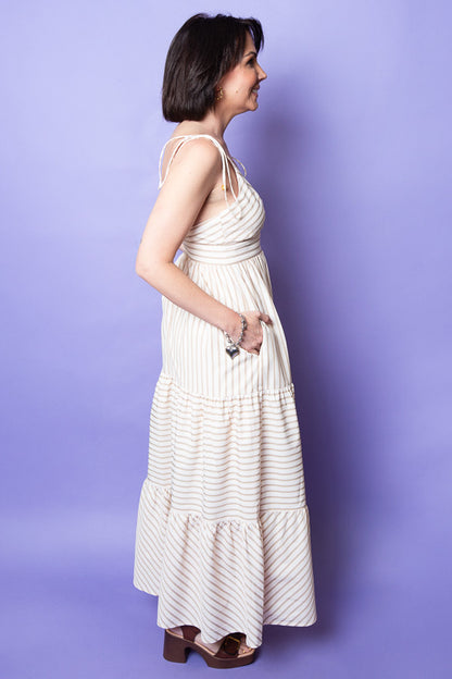 Taupe Waves Striped Dress