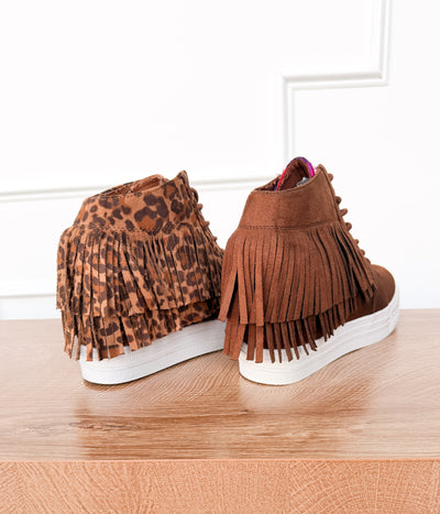Nick Fringe Sneaker Wedge in Leopard