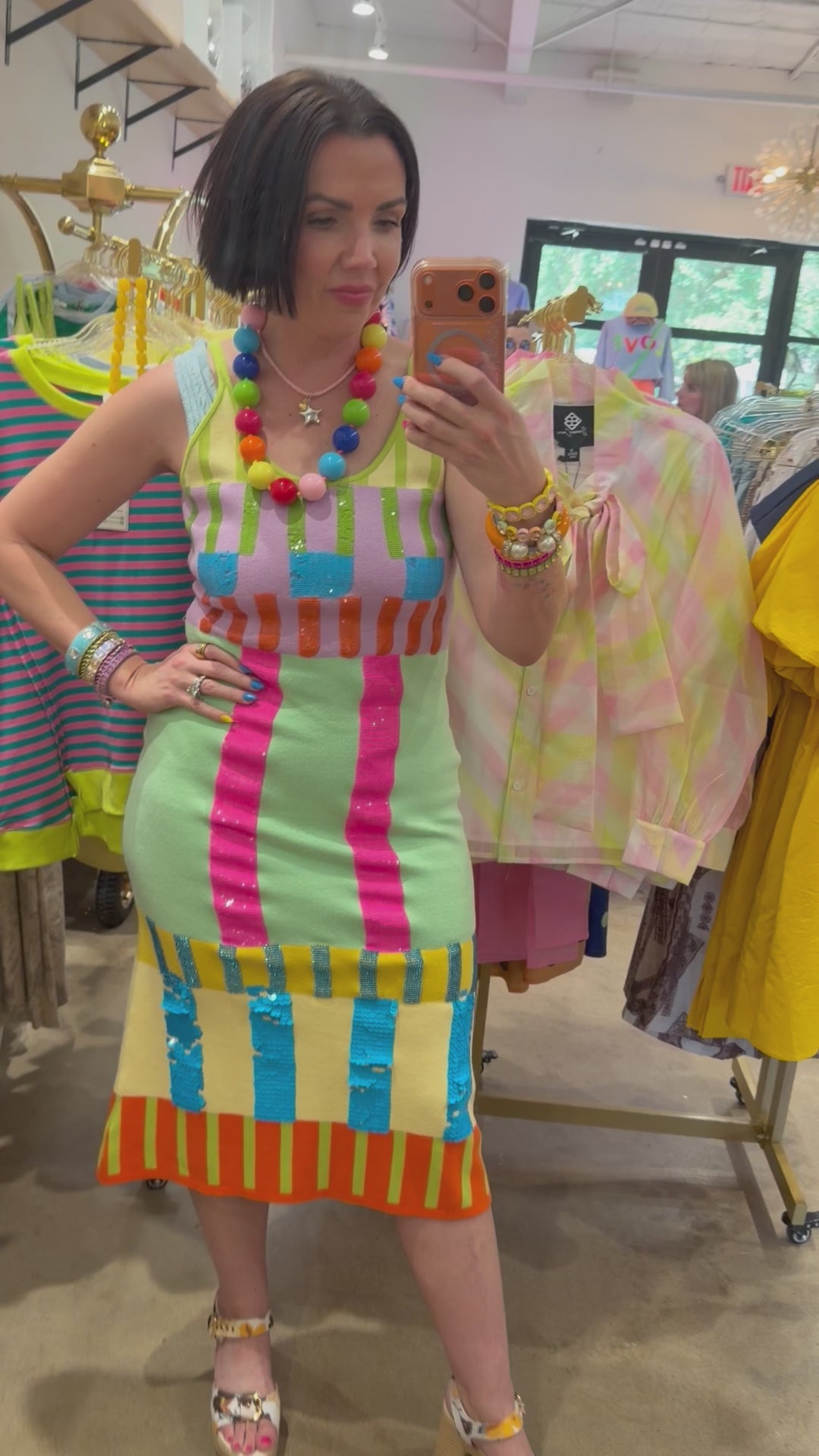 QUEEN OF SPARKLES | Bright Multi Color Block Knit Midi Dress