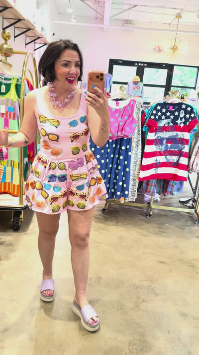 QUEEN OF SPARKLES | Multi Color Sunglasses Tank Romper