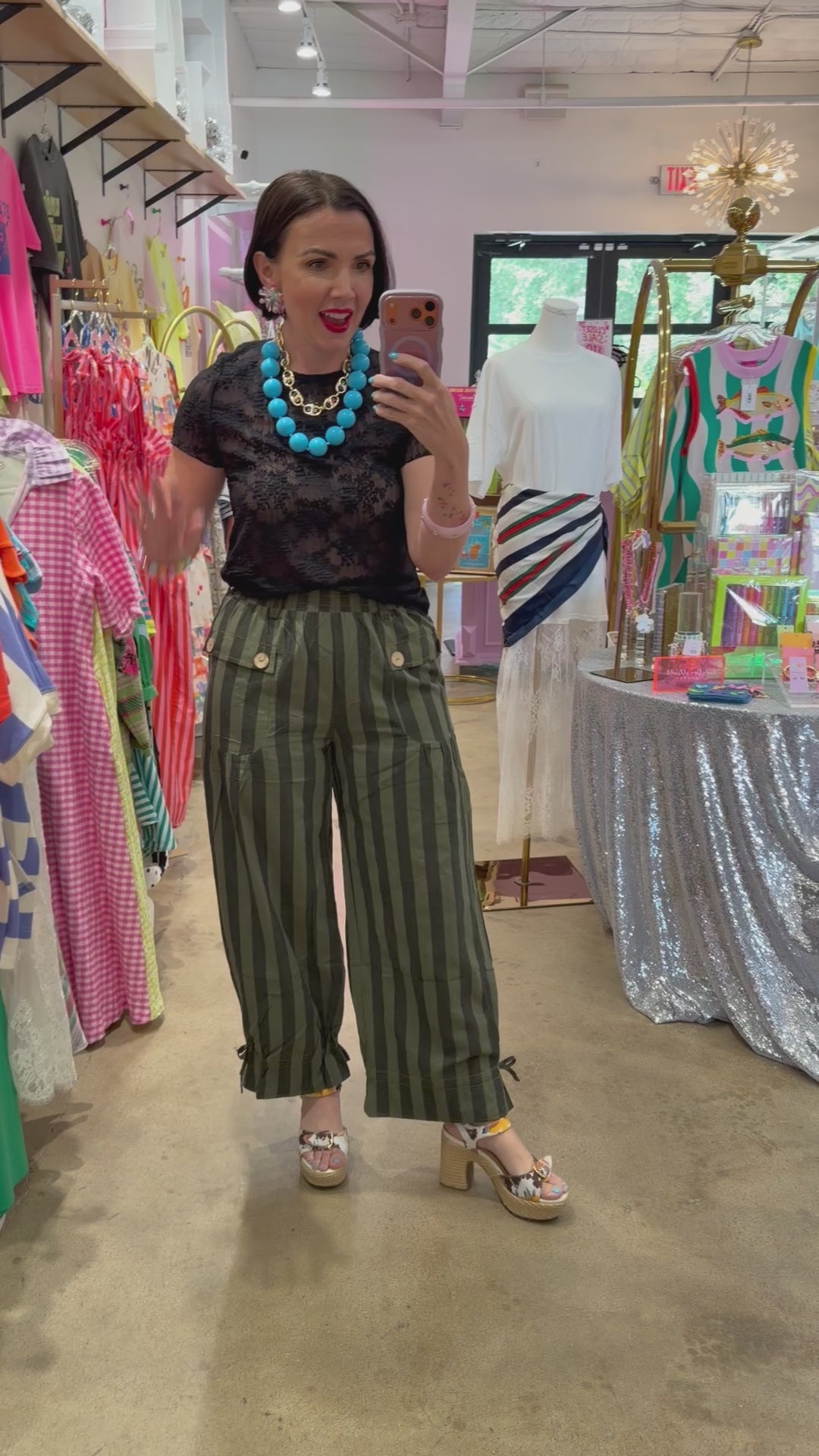 Green Striped Drawstring Pants | Reg & Plus