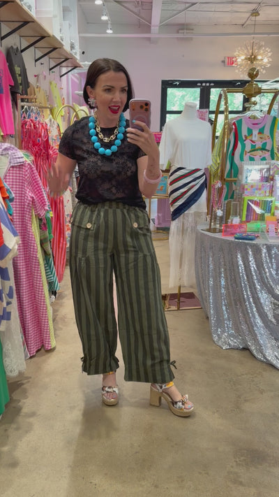 Green Striped Drawstring Pants | Reg & Plus