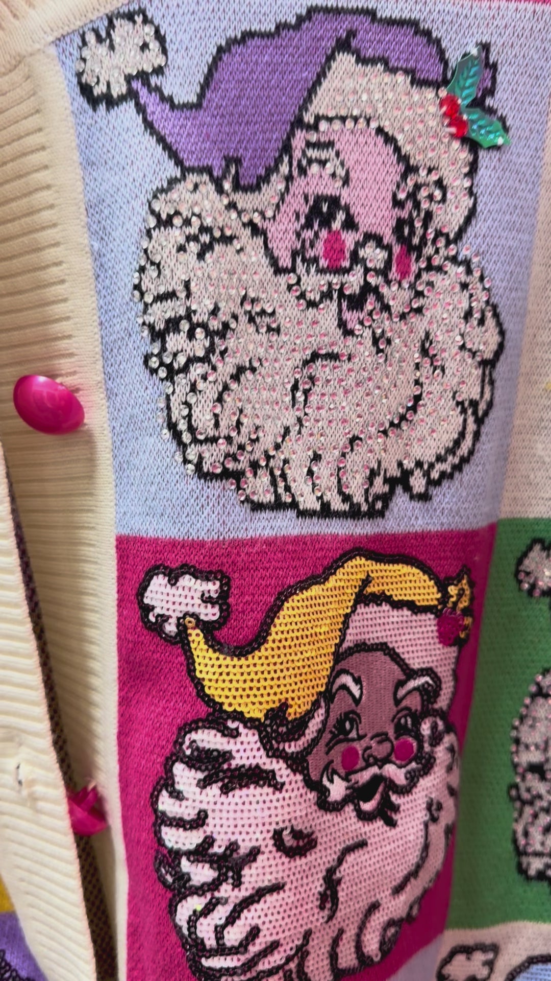 Queen Of Sparkles | Pastel Colorblock Santa Button Up Cardigan