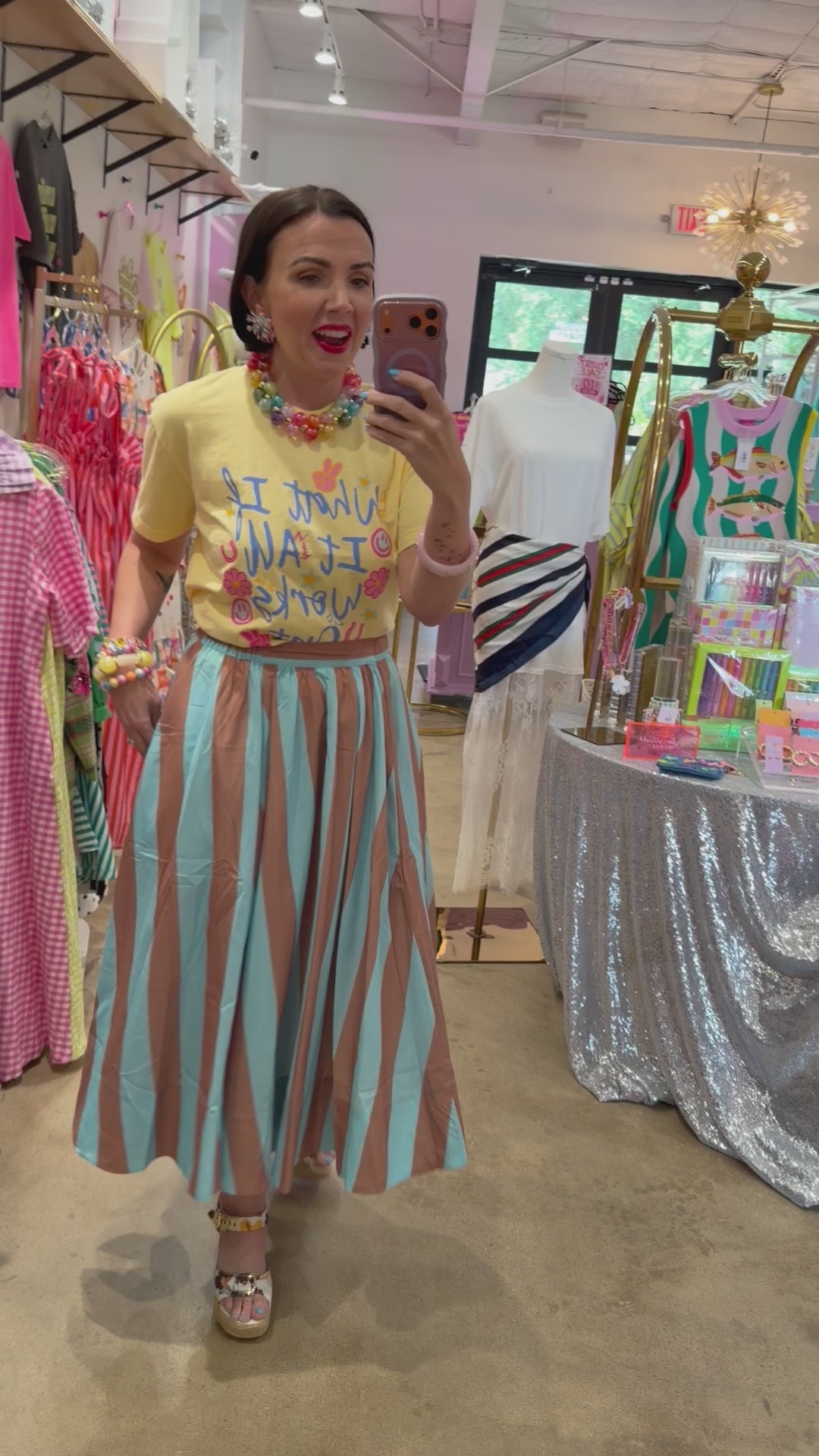 Retro Stripes Midi Skirt