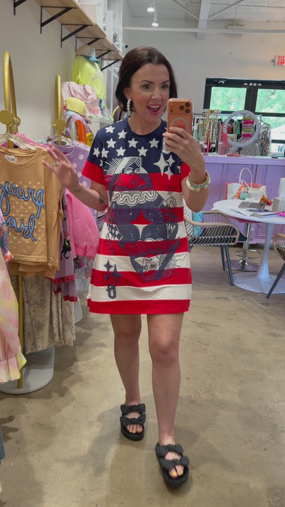 QUEEN OF SPARKLES | USA Stars and Stripes Queen Logo Dress