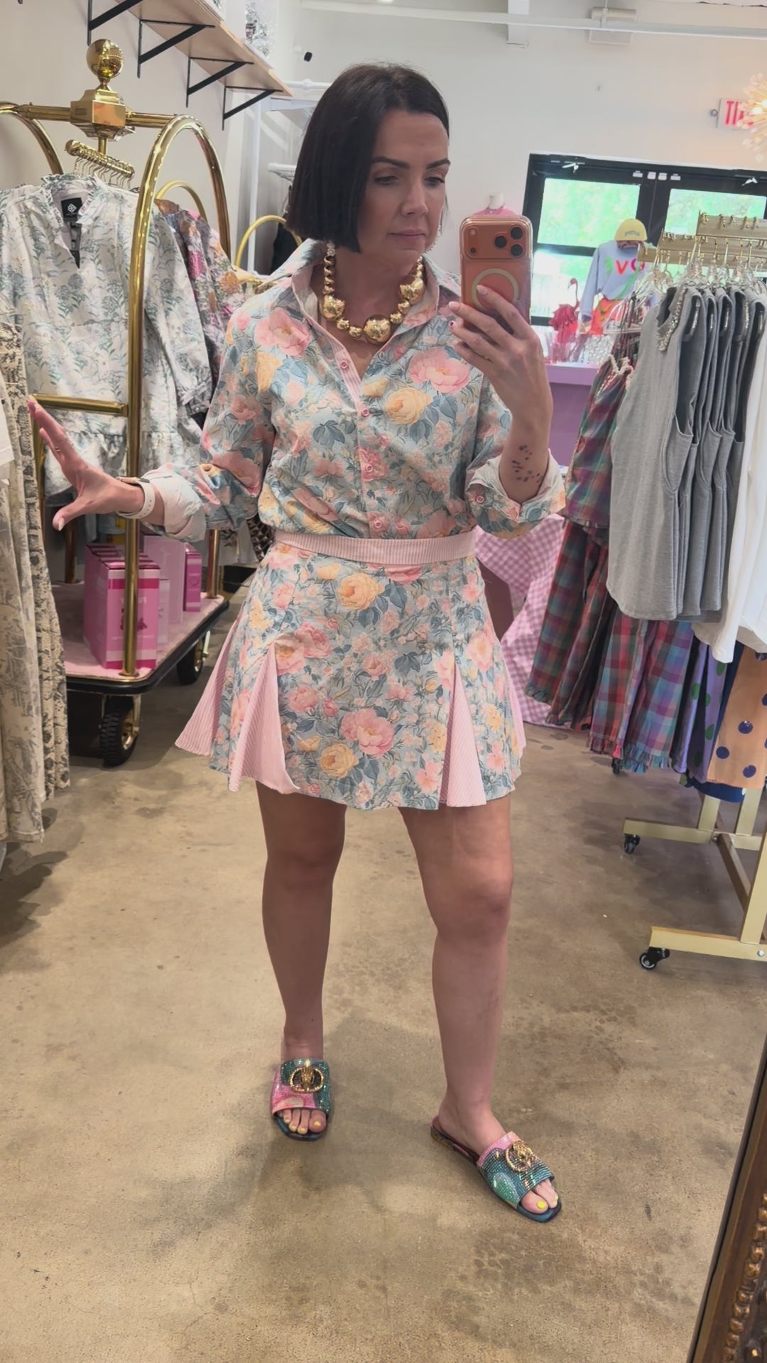 Brianna Cannon | Preppy Floral Button Down Shirt & Skort Set